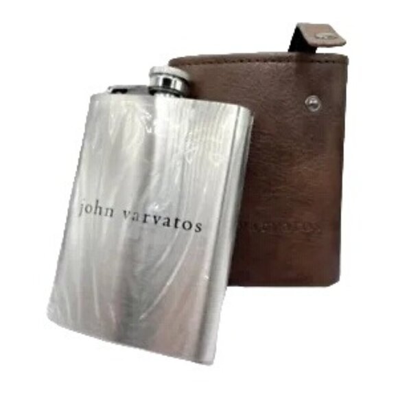 John Varvatos Limited Edition Stainless Steel Flask w/ Brown Case New in… - Picture 3 of 9